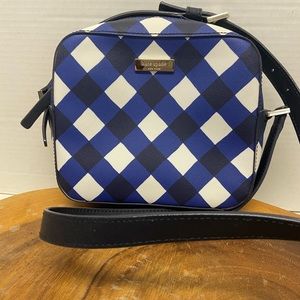 Kate Spade Blue Gingham Plaid Print Camera Bag Crossbody Bag